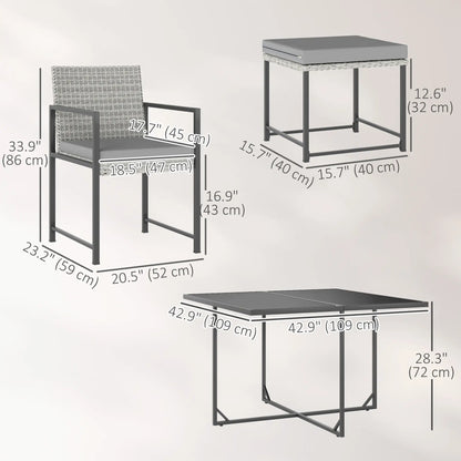 9-Piece Wicker Patio Dining Set, 4 Armchairs, 4 Stools, Tempered Glass Top, Light Grey Outdoor Dining Sets at Gallery Canada
