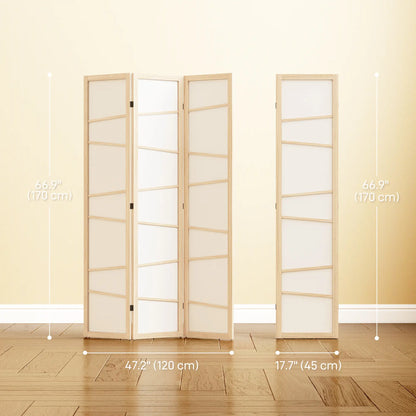 66.9" Folding Room Divider, 3 Panel Wood Frame Partition, Natural Wood Room Dividers at Gallery Canada