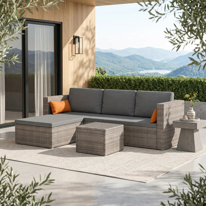 3-Piece Patio Sectional Sofa Set, Wicker Rattan, Grey Patio Furniture Sets at Gallery Canada