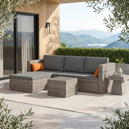 3-Piece Patio Sectional Sofa Set, Wicker Rattan, Grey Patio Furniture Sets Grey at Gallery Canada