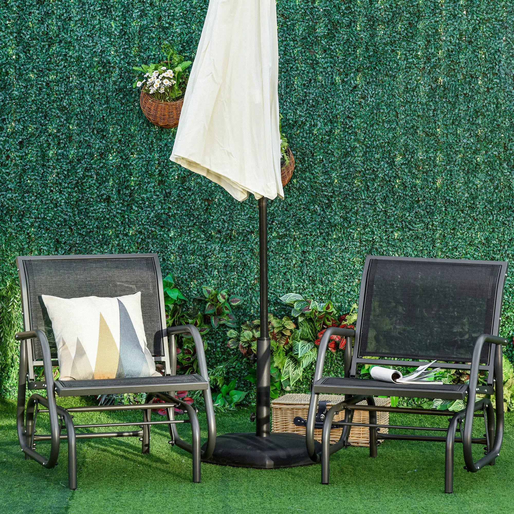 Patio Glider Set, 2 Outdoor Chairs, Breathable Mesh Seat, Black Outdoor Gliders at Gallery Canada