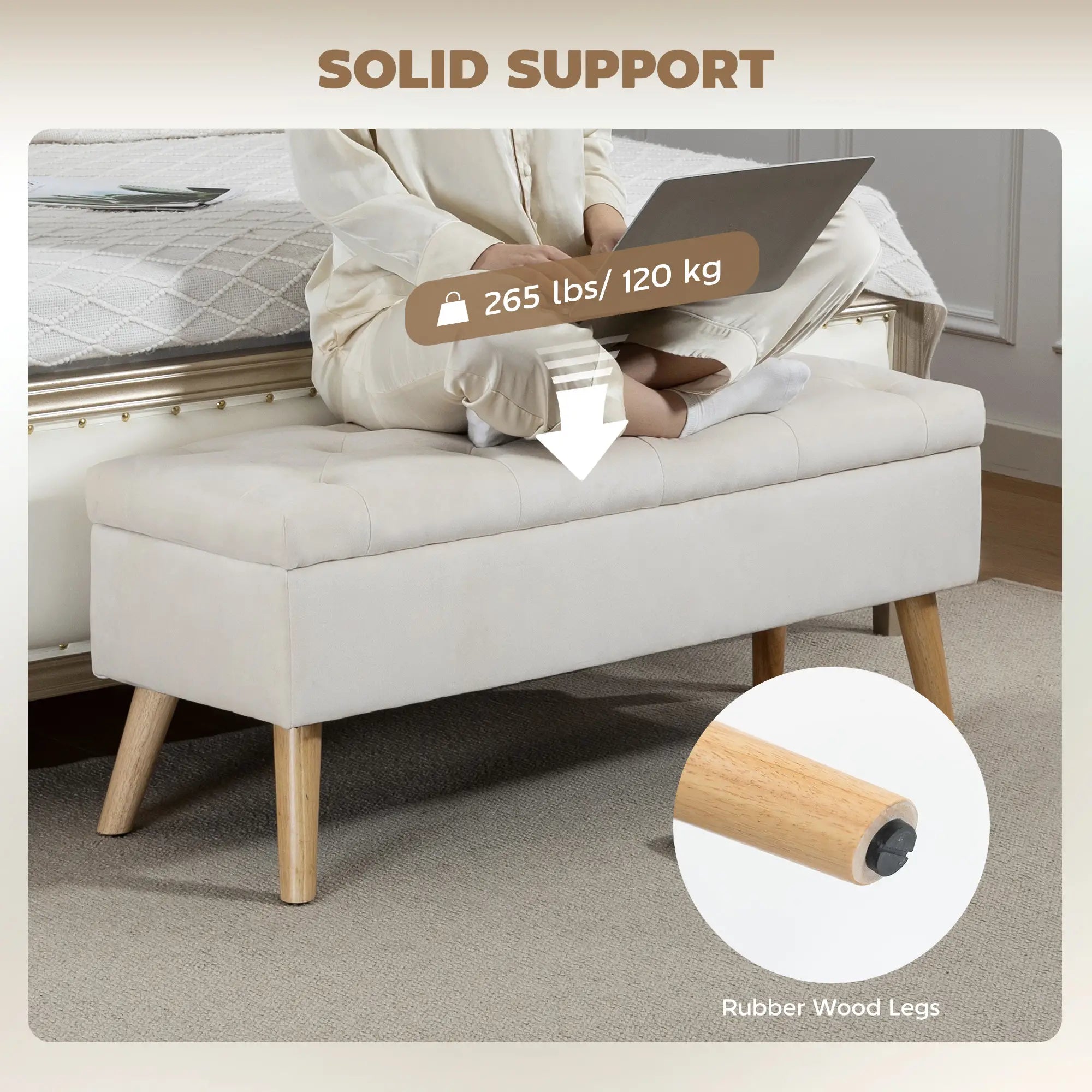 Storage Ottoman With Lid, Velvet Bench, Cream White Storage Ottomans & Benches at Gallery Canada