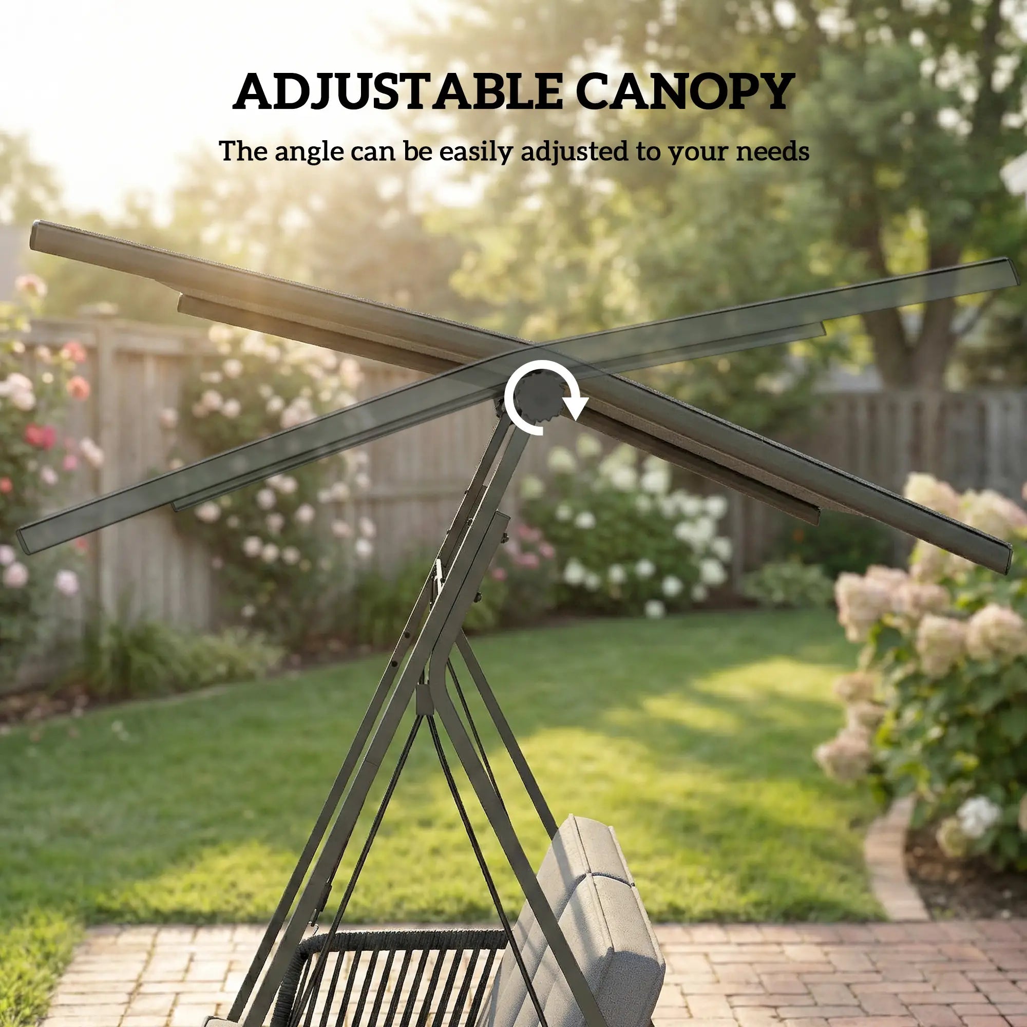 2-Person Outdoor Swing, Adjustable Canopy, Rattan Bench With Cushions Patio Swings with Stand at Gallery Canada