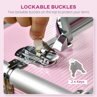 Rolling Makeup Train Case, Large Storage Cosmetic Trolley, Lockable Traveling Cart Trunk with Folding Trays, Swivel Wheels Makeup Cases at Gallery Canada