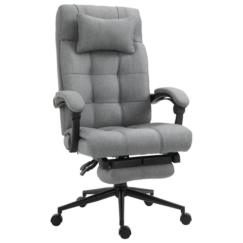 Executive Office Chair High Back Linen-Feel Fabric Swivel Chair with Upholstered Retractable Footrest, Headrest and Armrest, Light Grey