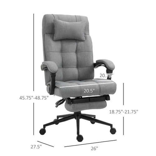 Executive Office Chair High Back Linen-Feel Fabric Swivel Chair with Upholstered Retractable Footrest, Headrest and Armrest, Light Grey