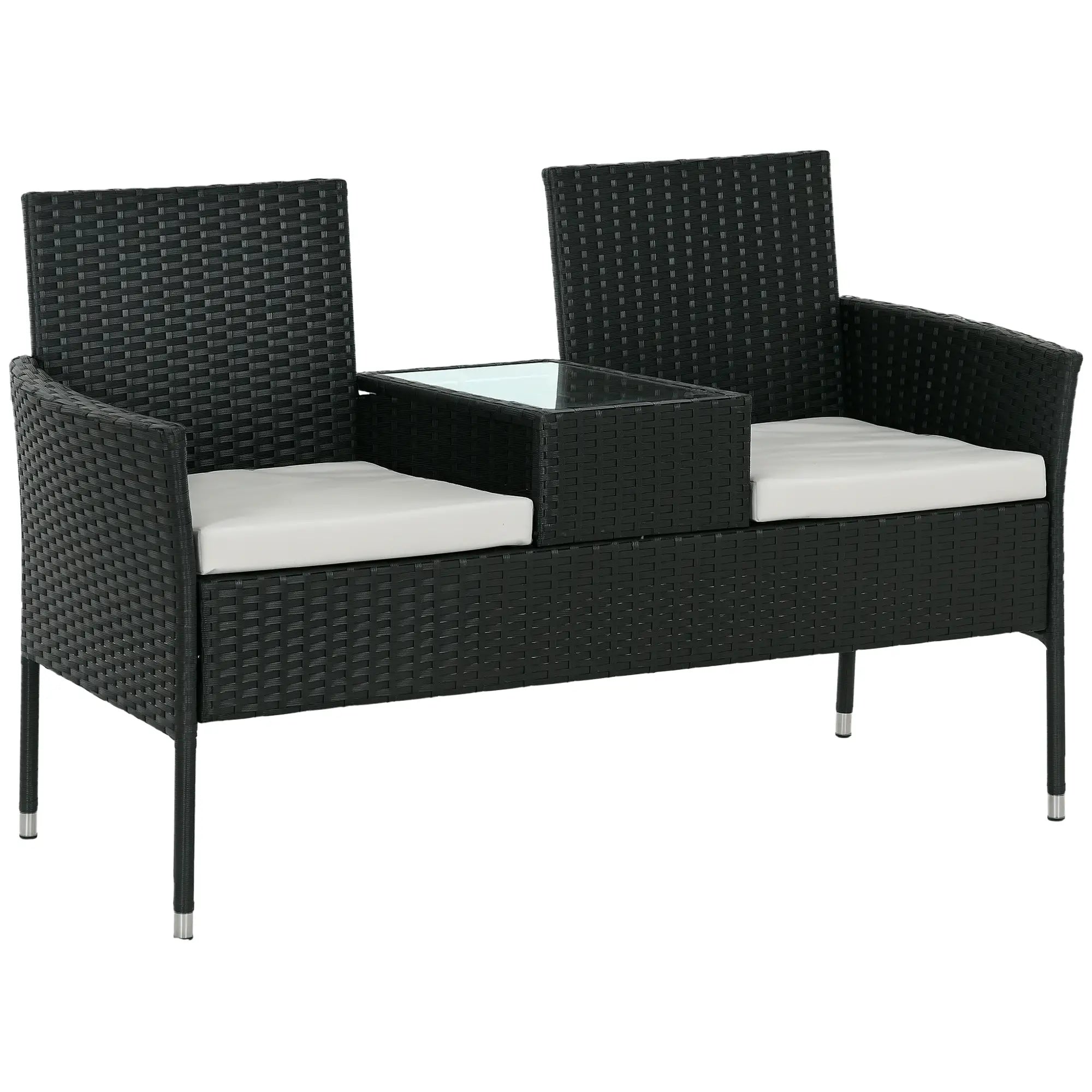 PE Rattan Loveseat with Cushion, Mid-Table, Light Grey Patio Chairs at Gallery Canada
