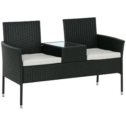 PE Rattan Loveseat with Cushion, Mid-Table, Light Grey Patio Chairs at Gallery Canada