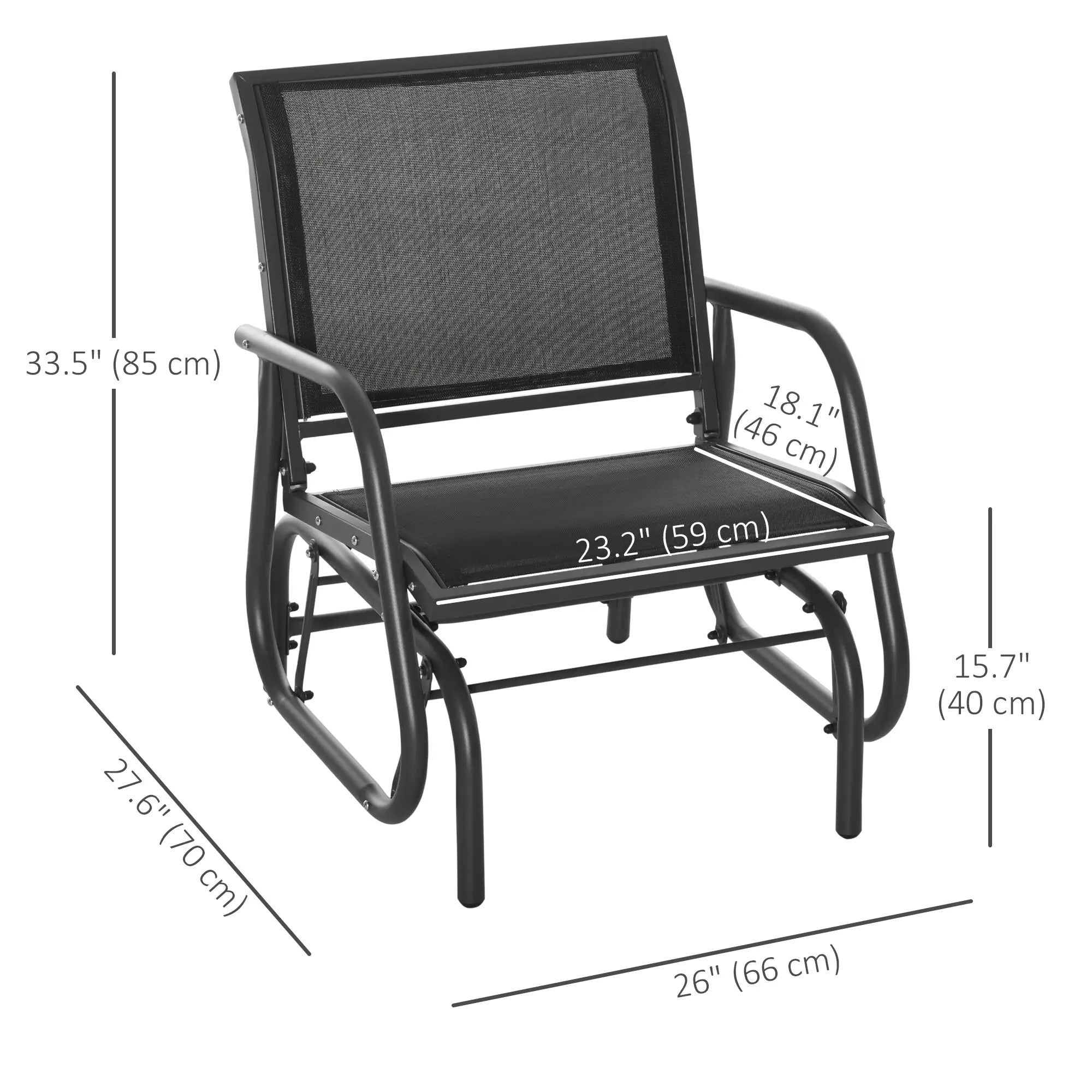 Patio Glider, Breathable Mesh Seat, Metal Frame, Black Outdoor Gliders at Gallery Canada