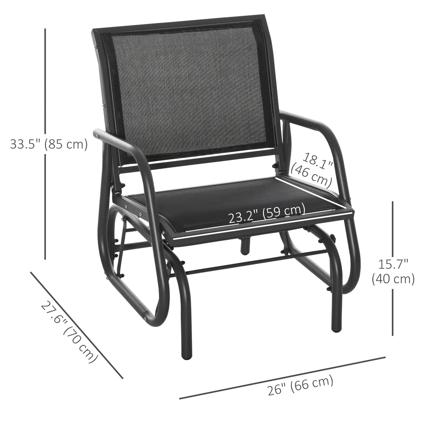Patio Glider, Breathable Mesh Seat, Metal Frame, Black Outdoor Gliders at Gallery Canada