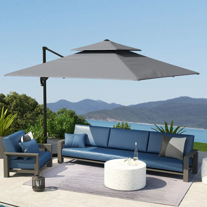 10' x 10' Cantilever Patio Umbrella, Double Top, Light Grey Cantilever Umbrellas at Gallery Canada