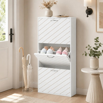Meuble de rangement pour chaussures avec 3 tiroirs à rabat, blanc