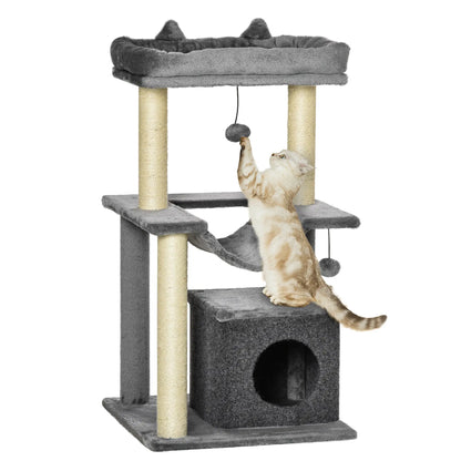 39.25'' Cat Tree Tower, Multi-Level Kitten House, Scratching Post, Gray Cat Posts Grey at Gallery Canada