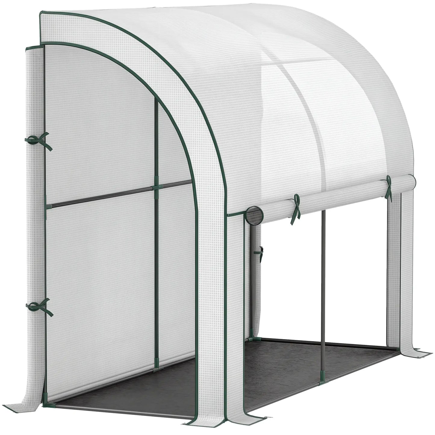 Walk-In Lean-To Greenhouse, 7' x 3' x 5', Zipper Roll-Up Doors, White