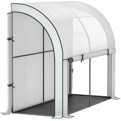 Walk-In Lean-To Greenhouse, 7' x 3' x 5', Zipper Roll-Up Doors, White