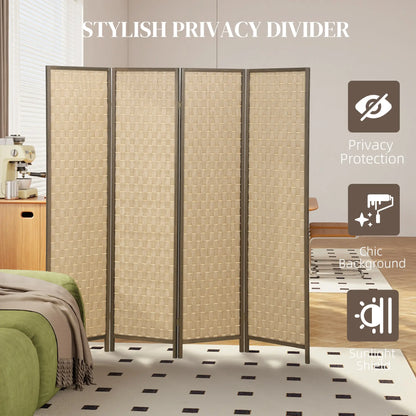 6 FT 4 Panel Folding Privacy Screen, Brown Room Divider, Brown