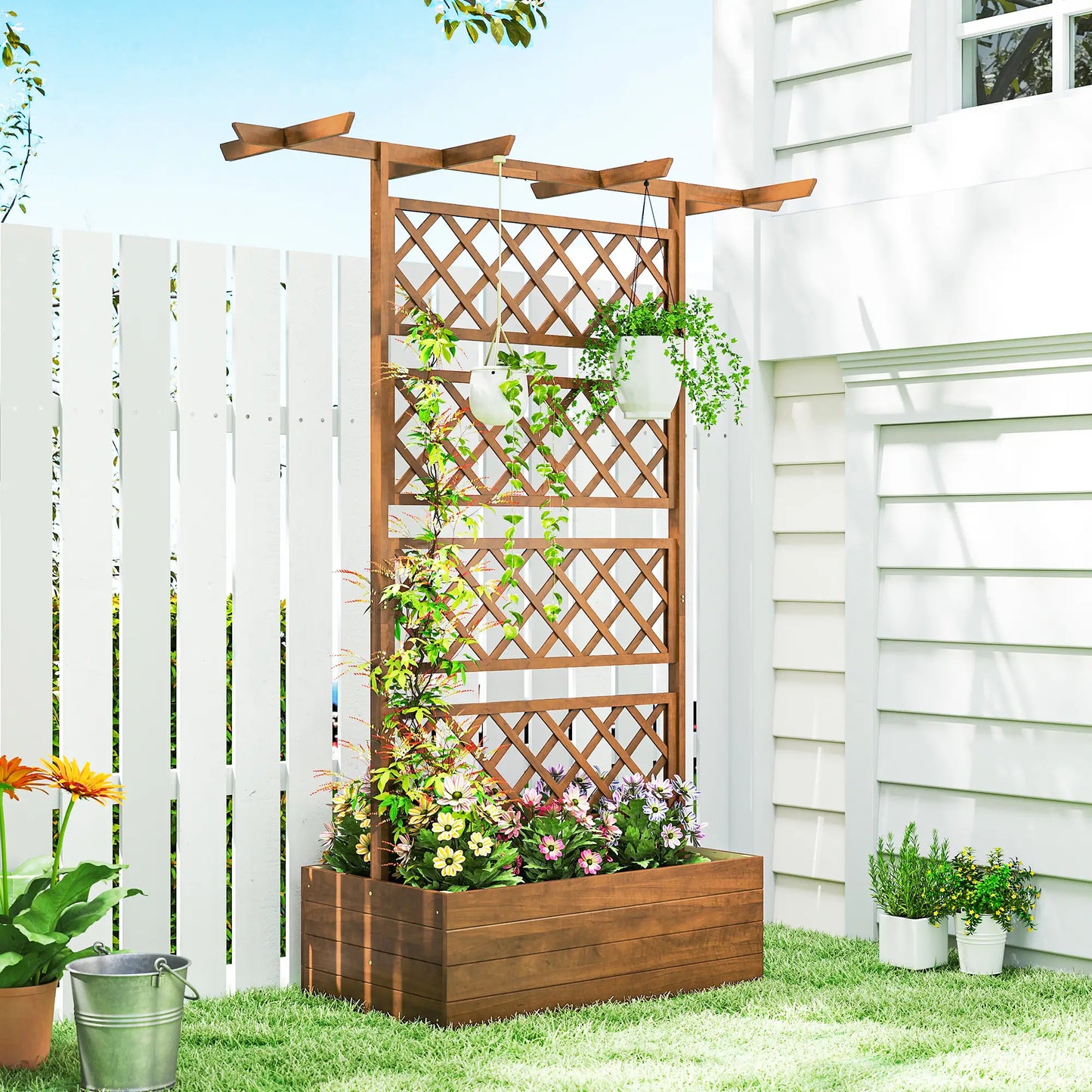 Wooden Planter with Trellis, Raised Garden Bed, Orange Raised Garden Beds at Gallery Canada