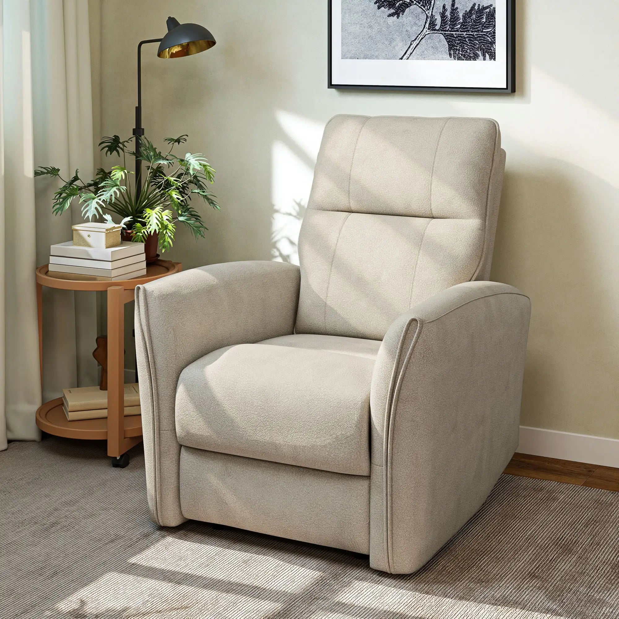 Power Recliner Chair, Fabric Upholstered, USB Ports, Footrest, Beige Sofas & Reclining Chairs at Gallery Canada