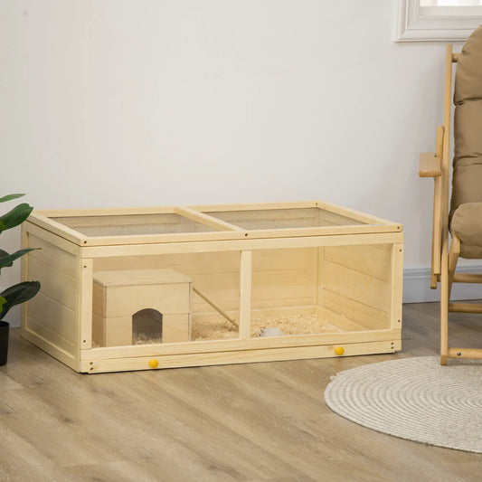Small Animals Hutch With Sliding Tray, Play House, Natural Wood Hamster Cages Natural at Gallery Canada