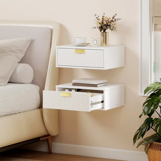 Floating Nightstands Set Of 2, Wall Mounted Bedside Tables, White Bedside Tables White at Gallery Canada
