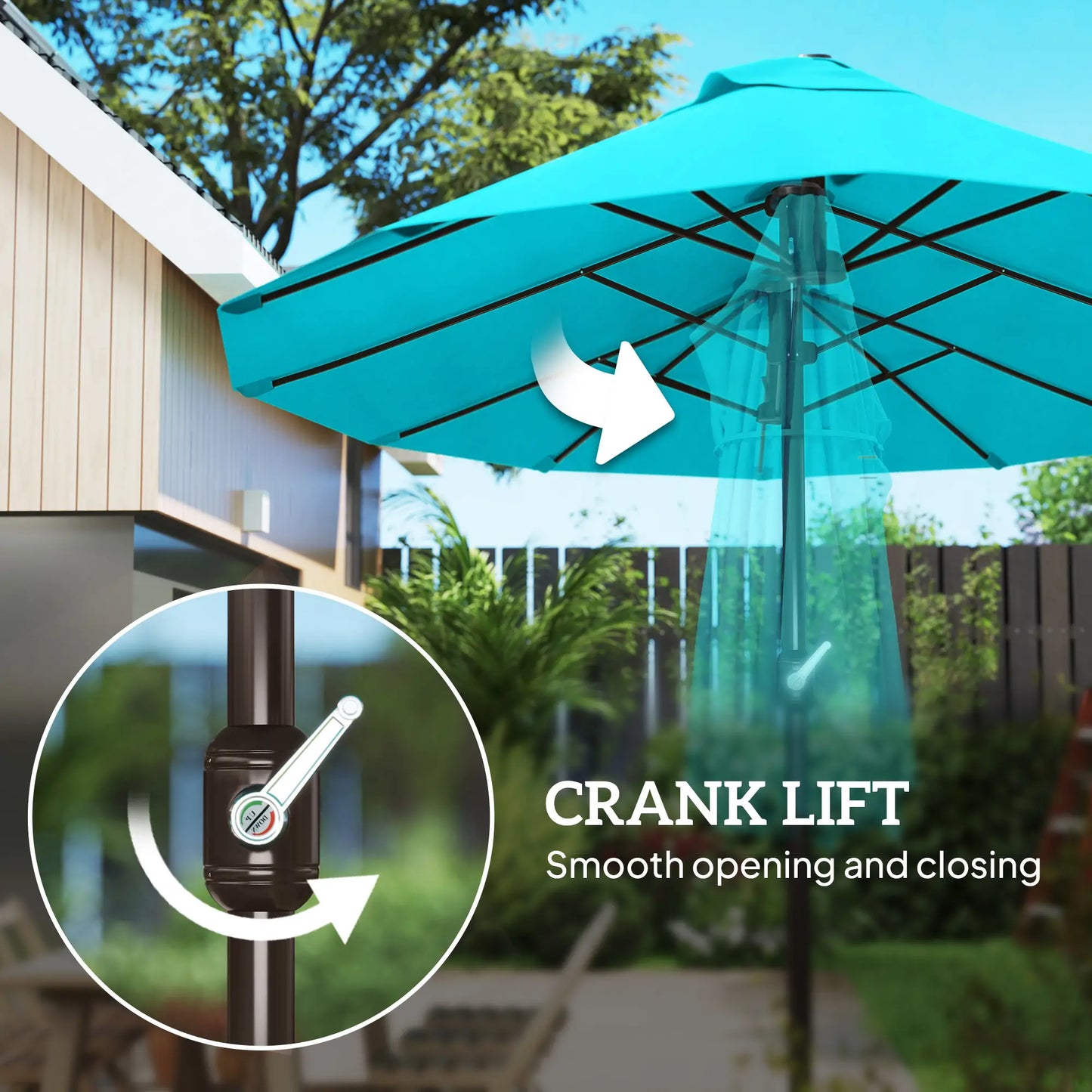 15' Outdoor Patio Umbrella, Twin Canopy Sunshade, Steel Table, Light Blue Double-sided Umbrellas at Gallery Canada