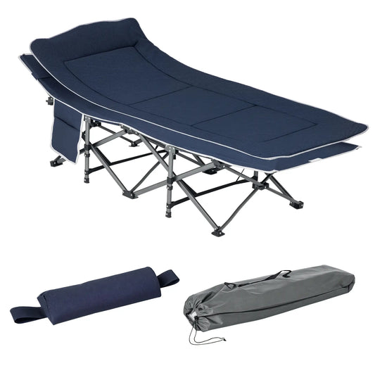 Folding Camping Cot With Mattress, Pillow, Double Layer Oxford, Heavy Duty, Carry Bag, Blue Camping Cots Dark Blue at Gallery Canada