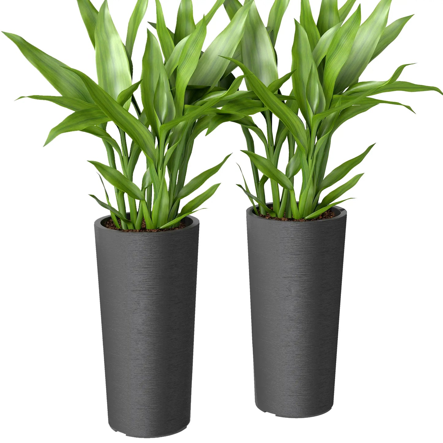 24" Tall Planters Set of 2, Plastic Flower Pots, Dark Gray Planter Set Dark Grey at Gallery Canada