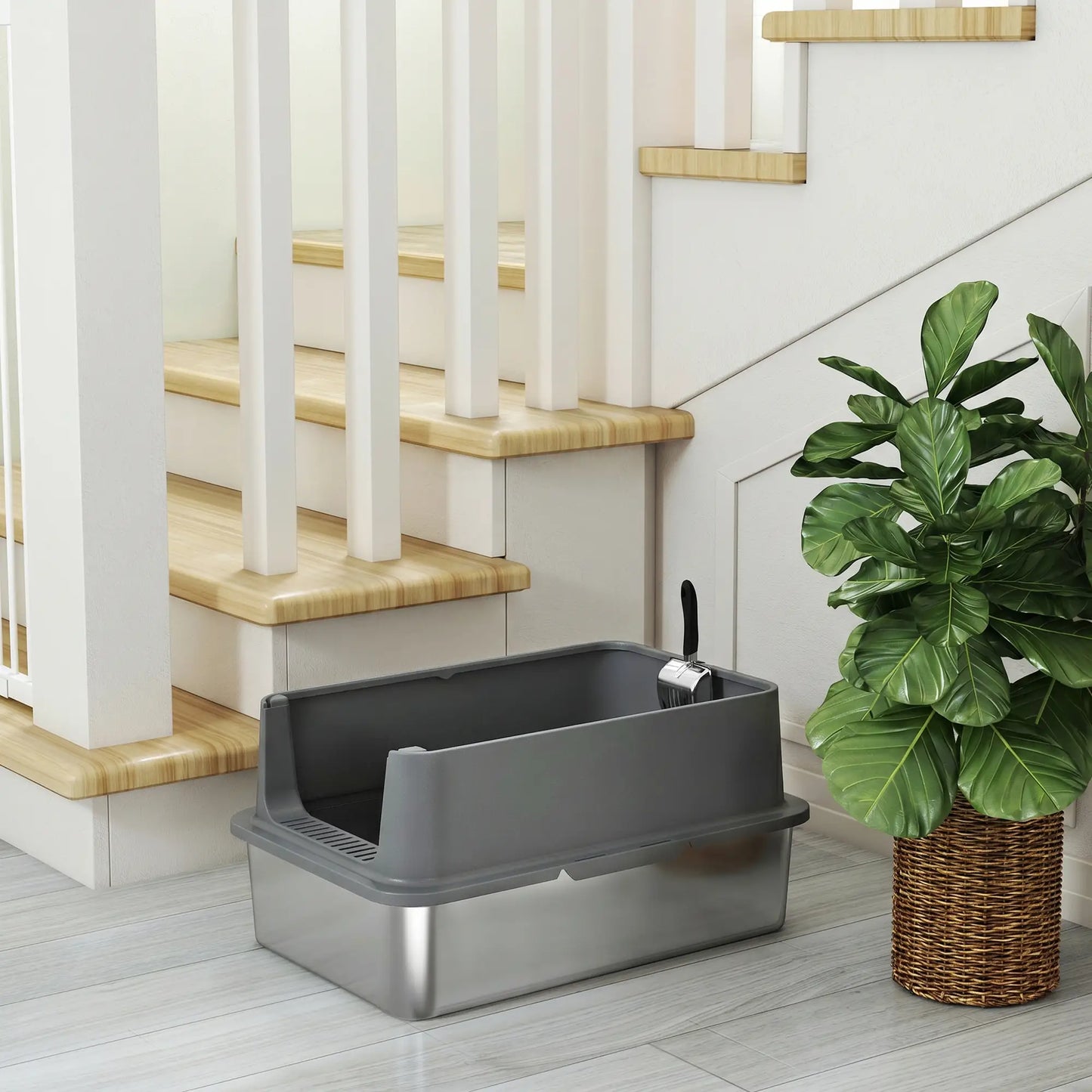 XL Stainless Steel Cat Litter Box, High Wall, Odor Free, Steel