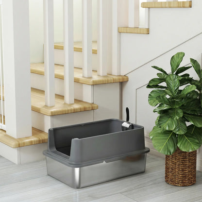 XL Stainless Steel Cat Litter Box, High Wall, Odor Free, Steel