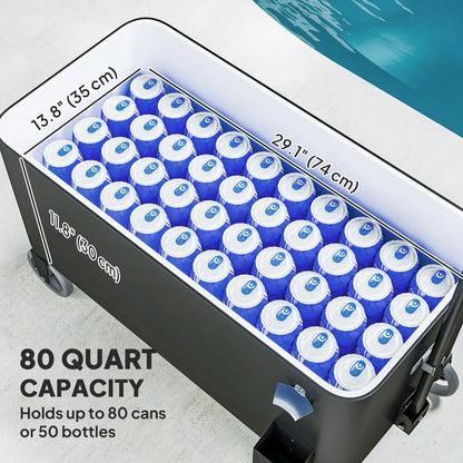 80-Qt Outdoor Cooler Cart, Rolling Ice Chest, Adjustable Handle, Wheels, Black Cooler Boxes at Gallery Canada