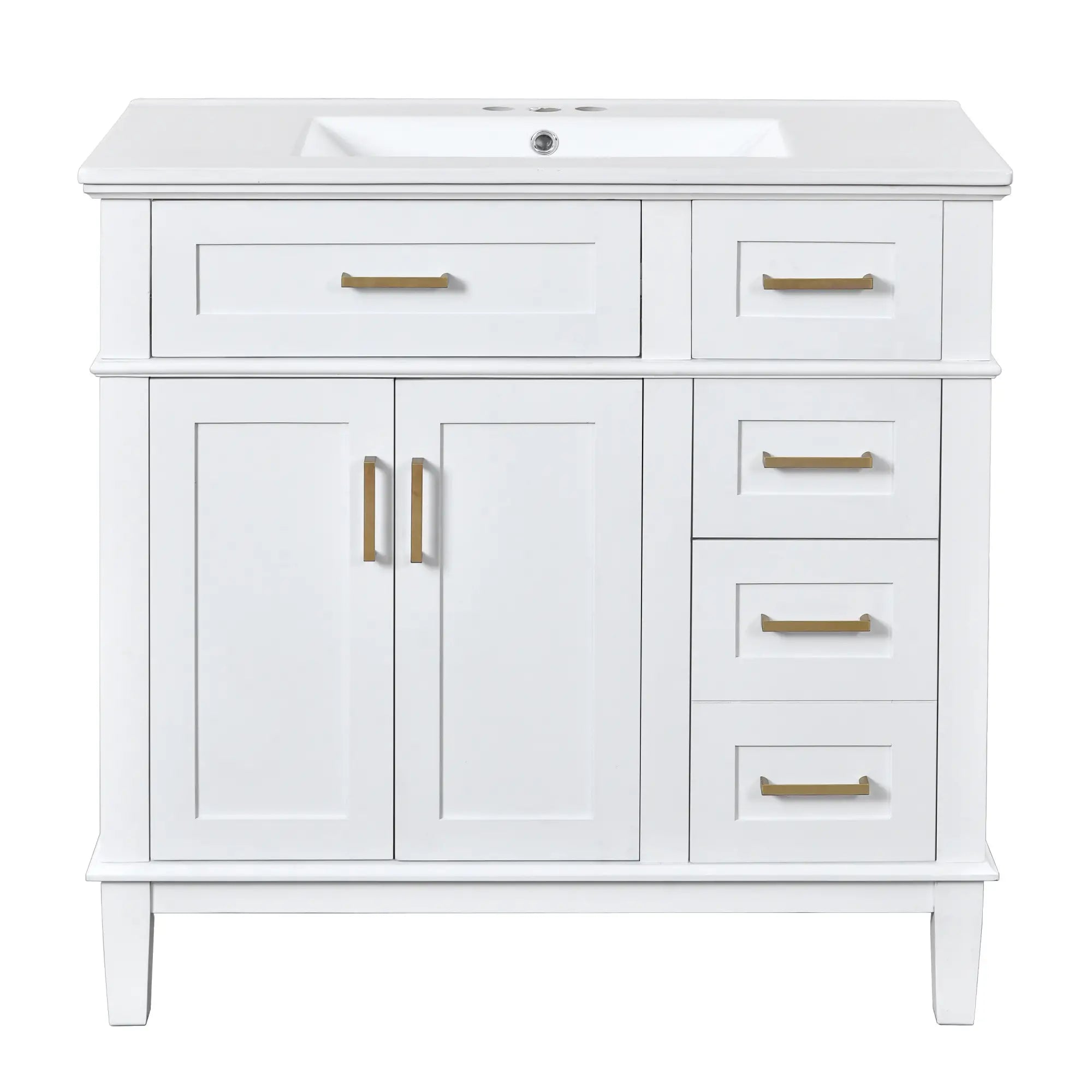 Bathroom Vanity with Ceramic Sink, Soft Close Doors, 4 Drawers, 36