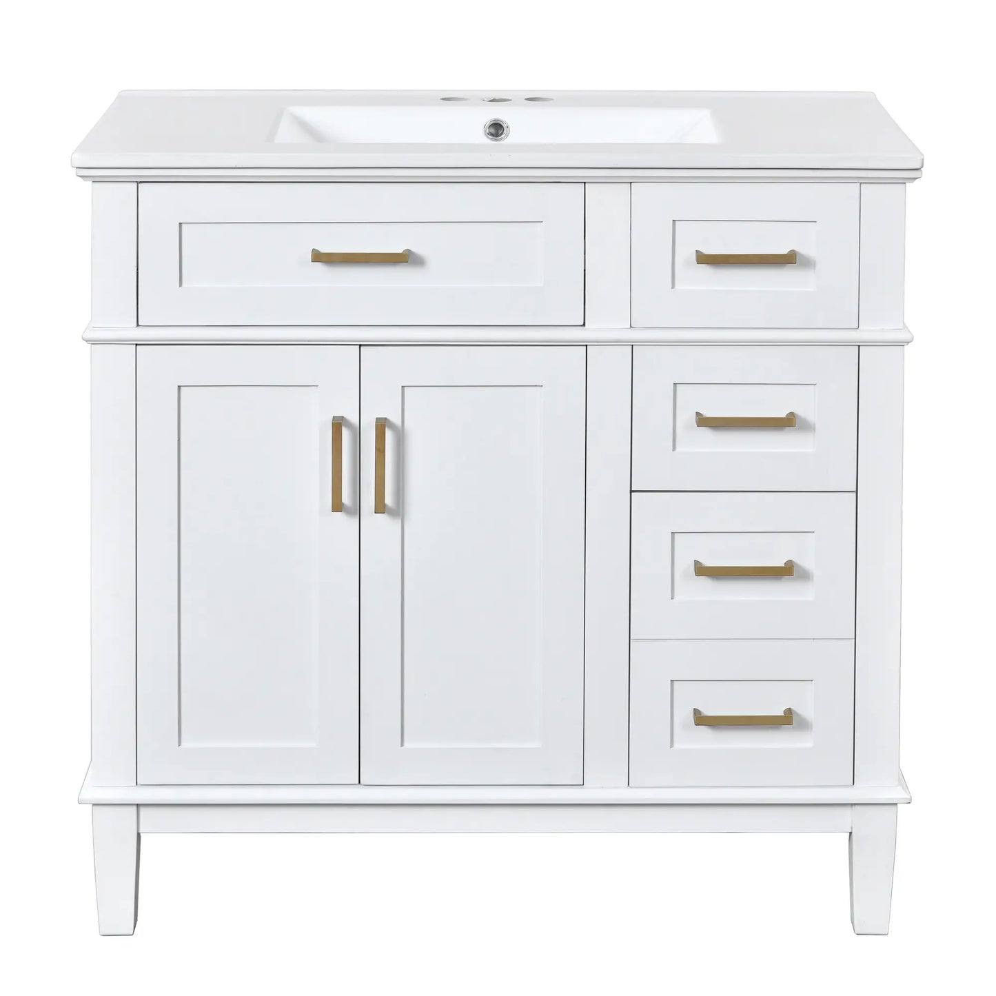 Bathroom Vanity with Ceramic Sink, Soft Close Doors, 4 Drawers, 36" L x 18.5" W x 35" H, White Sink Cabinets White at Gallery Canada