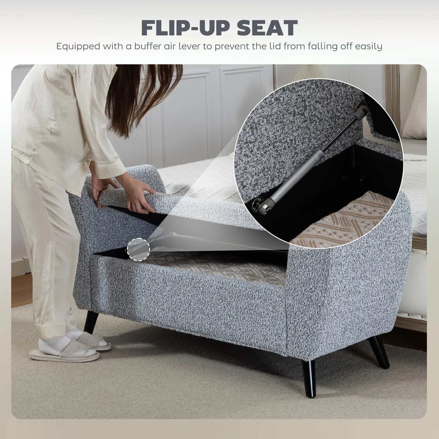 Upholstered Storage Bench with Arms, Modern Ottoman, Grey Storage Ottomans & Benches at Gallery Canada