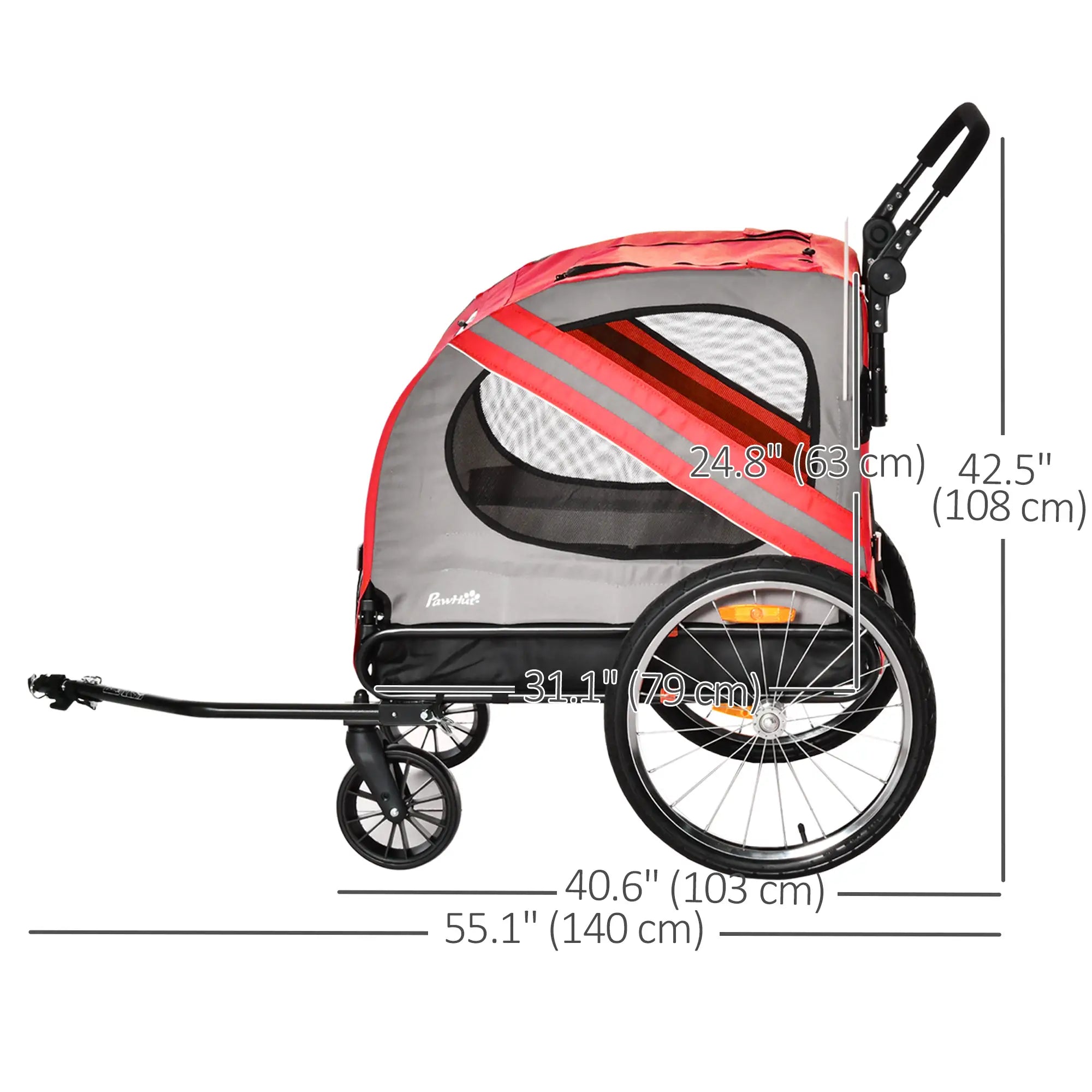 Dog Bike Trailer, 2-in-1 Pet Stroller, Universal Wheel Reflectors, Red Dog Bike Trailers & Strollers at Gallery Canada