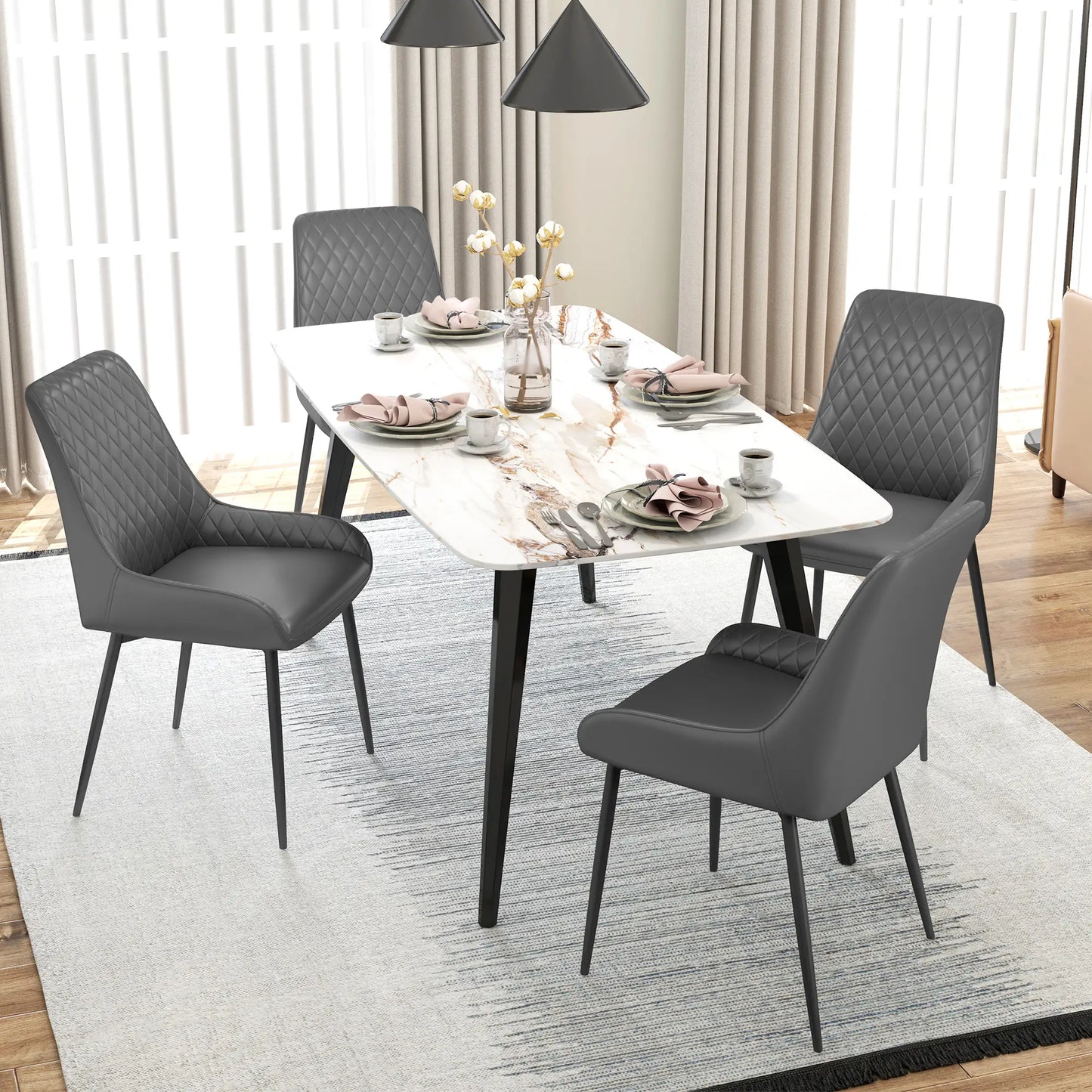 Modern Dining Chairs Set of 2, PU Leather, Metal Legs, Grey Bar Stools at Gallery Canada