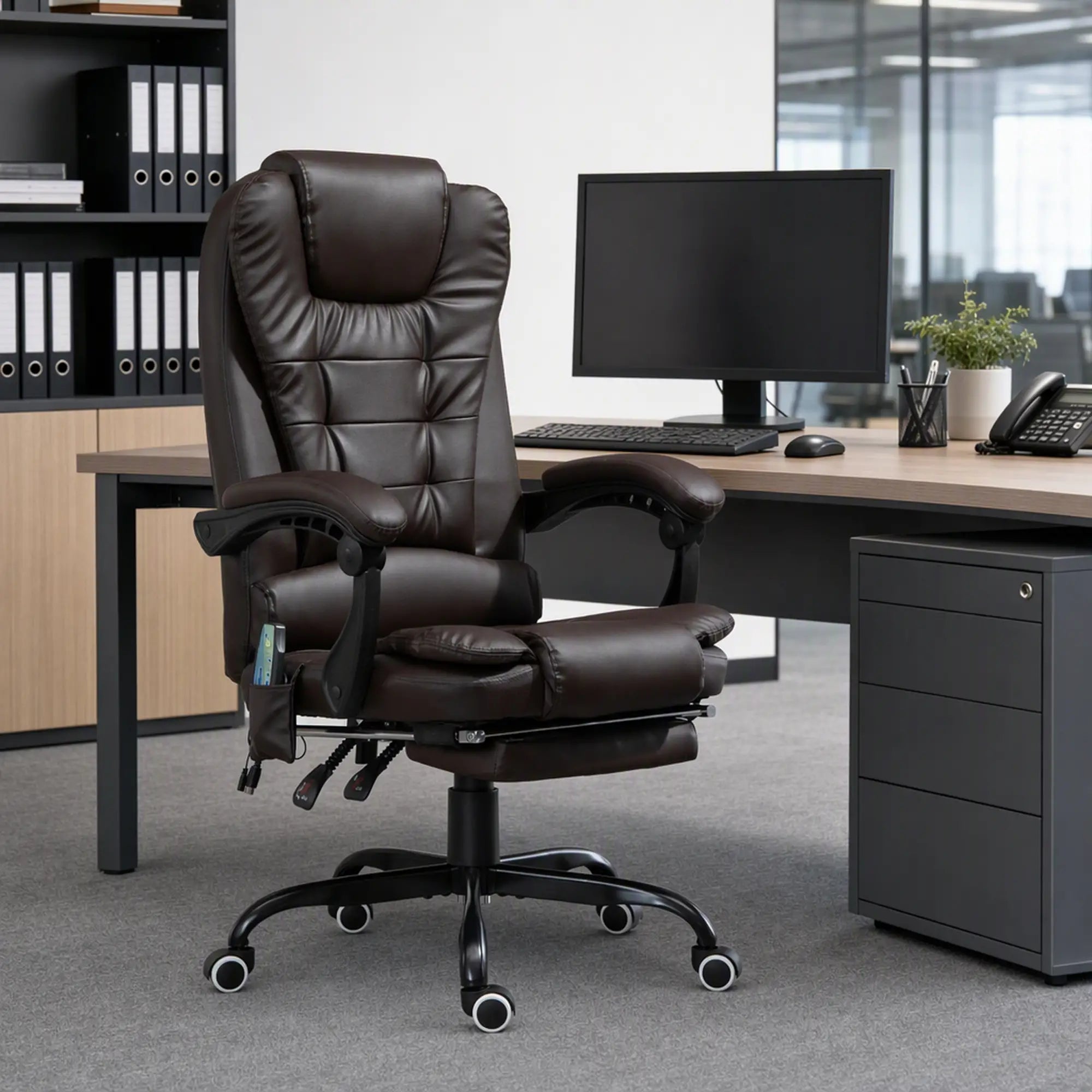 7-Point Vibrating Massage Chair, Reclining Office Chair, Adjustable Height, Brown Massage Chairs at Gallery Canada