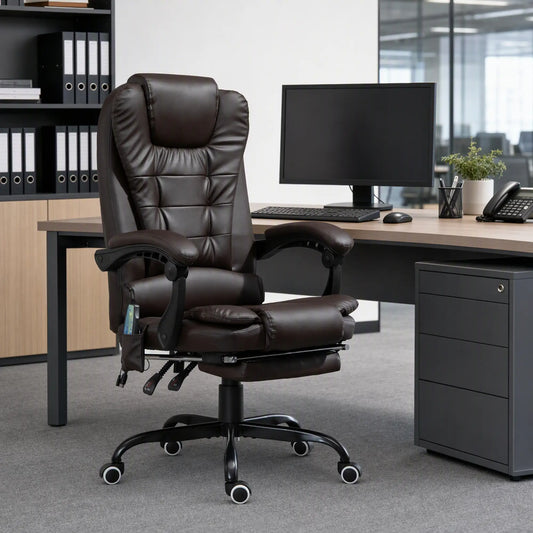 7-Point Vibrating Massage Chair, Reclining Office Chair, Adjustable Height, Brown Massage Chairs Brown at Gallery Canada