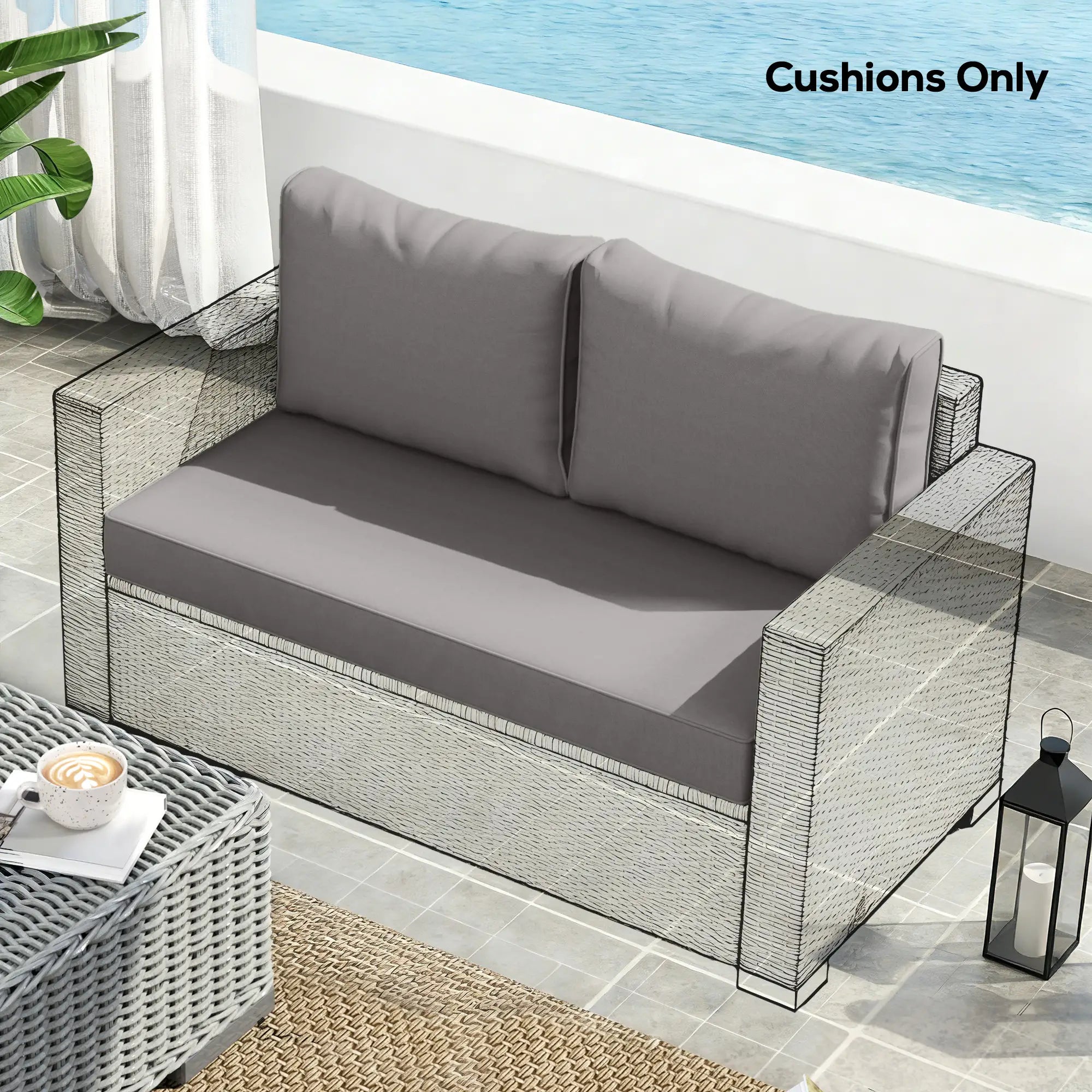 2 Seater Outdoor Cushions With Backrest, Light Grey Patio Chair Cushions at Gallery Canada