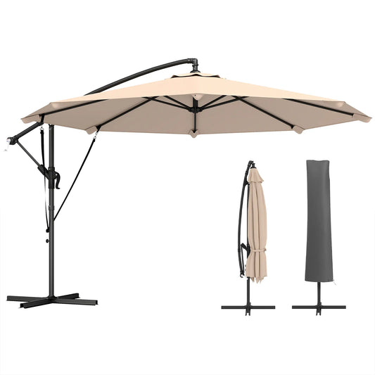 10FT Cantilever Patio Umbrella, 8 Ribs With Cover, Wind Ropes, Khaki Offset Cantilever Umbrellas Khaki, Black at Gallery Canada