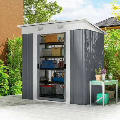 6' x 4' Metal Garden Shed, Lockable Sliding Doors, Vents, Grey