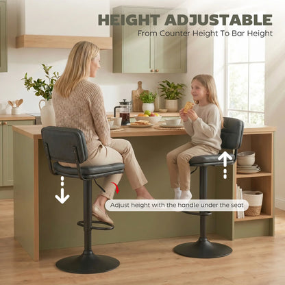 Bar Stools Set of 2, Swivel, Adjustable Height, PU Leather, PU Leather