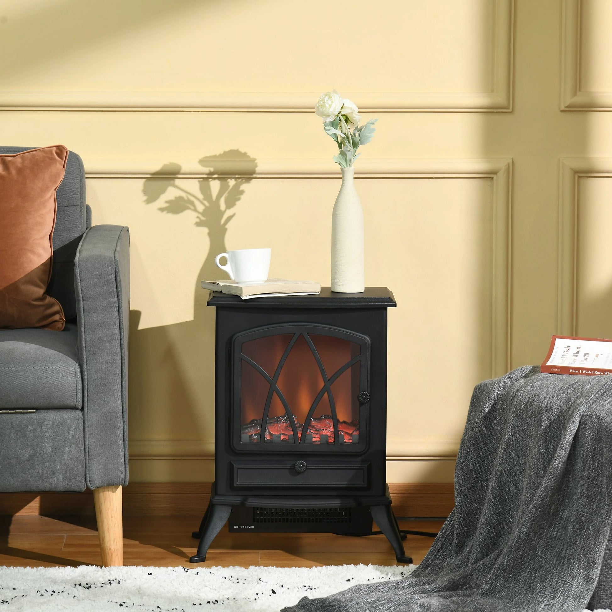 Electric Fireplace Stove Heater, Adjustable LED Flame, 750W/1500W, Black Electric Fireplaces at Gallery Canada