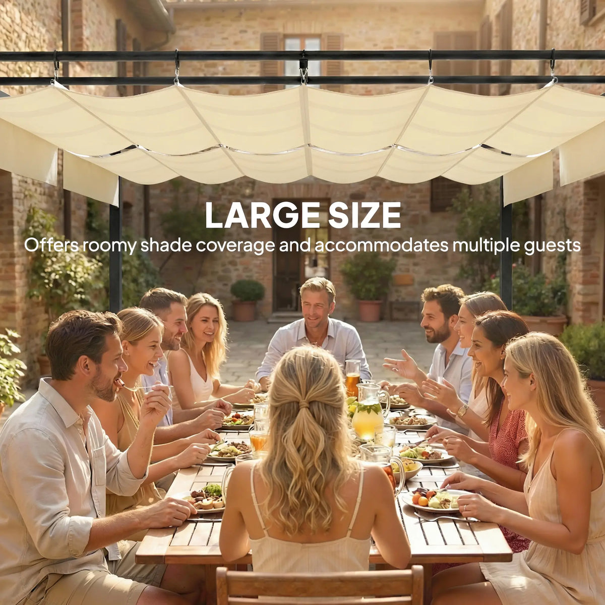19' x 10' Pergola, Retractable Canopy, UV50+, Cream Pergolas at Gallery Canada