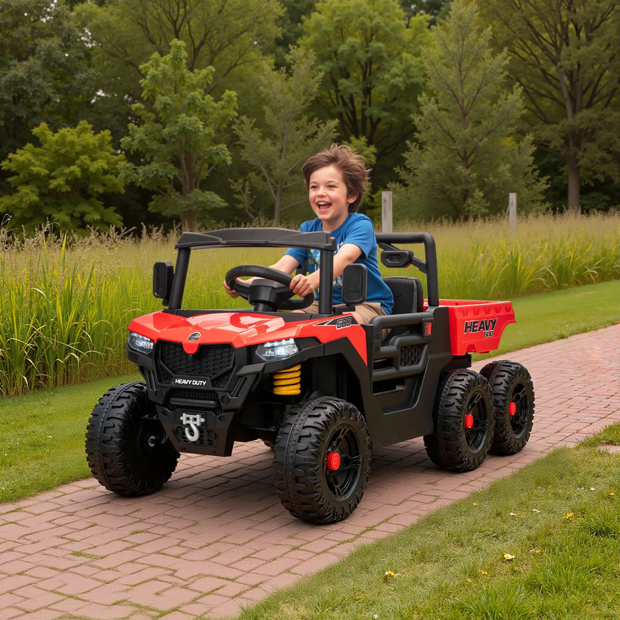 24V 4WD Kids Ride On Truck, 6 Wheels, 2 Seater, Remote, Dump Bed, Red Electric Toy Cars at Gallery Canada