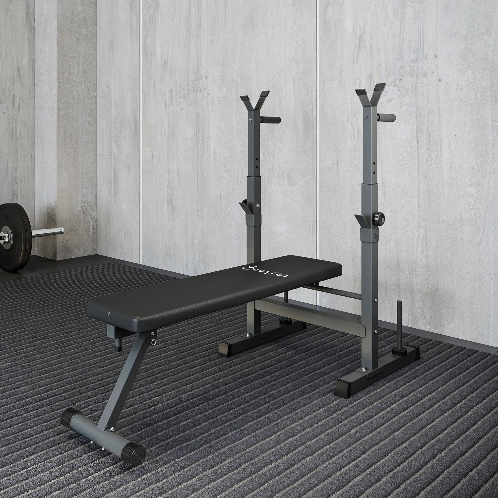 Adjustable Weight Bench, Foldable with Barbell Rack, Dip Station, Black and Grey Weight Benches at Gallery Canada