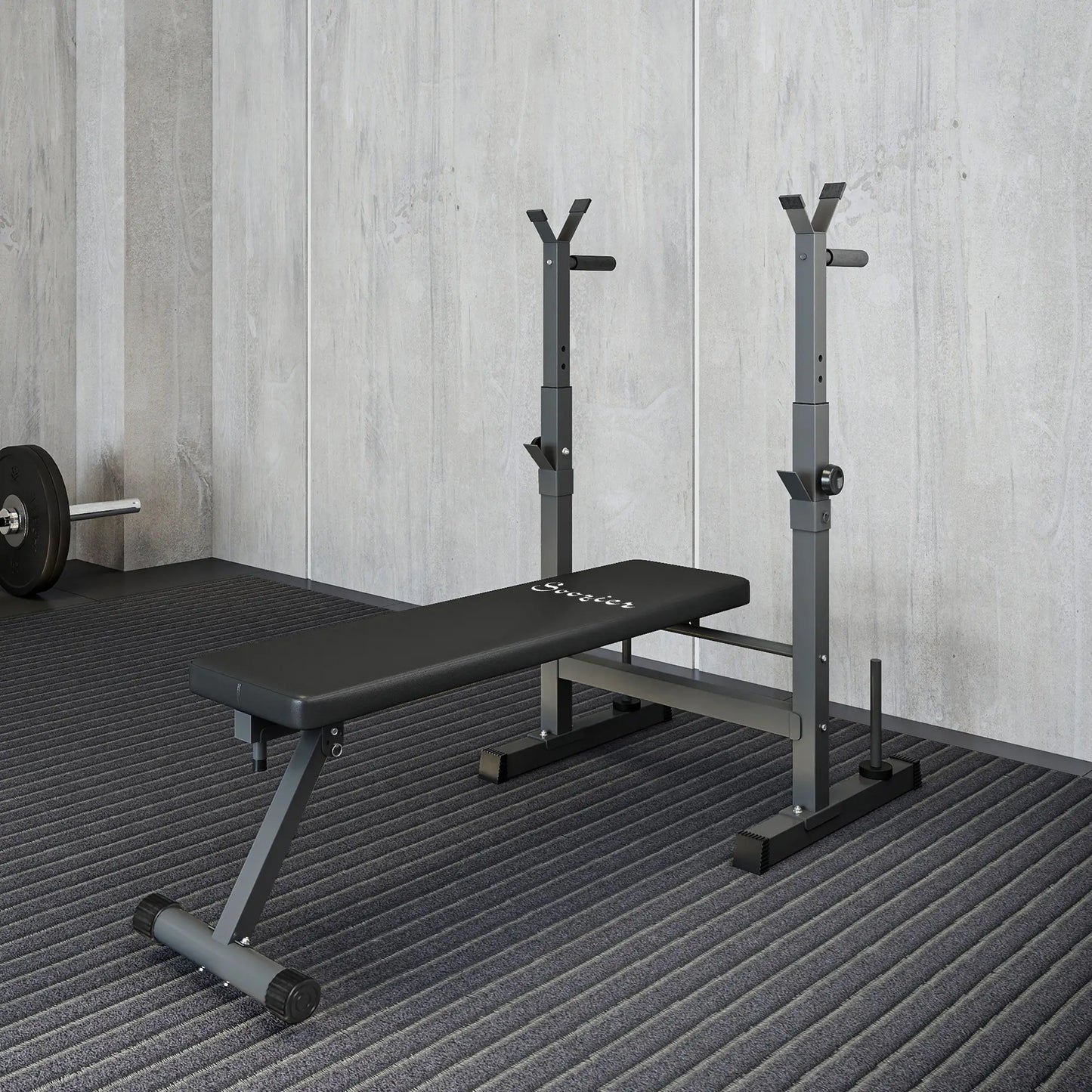 Adjustable Weight Bench, Foldable with Barbell Rack, Dip Station, Black and Grey Weight Benches at Gallery Canada