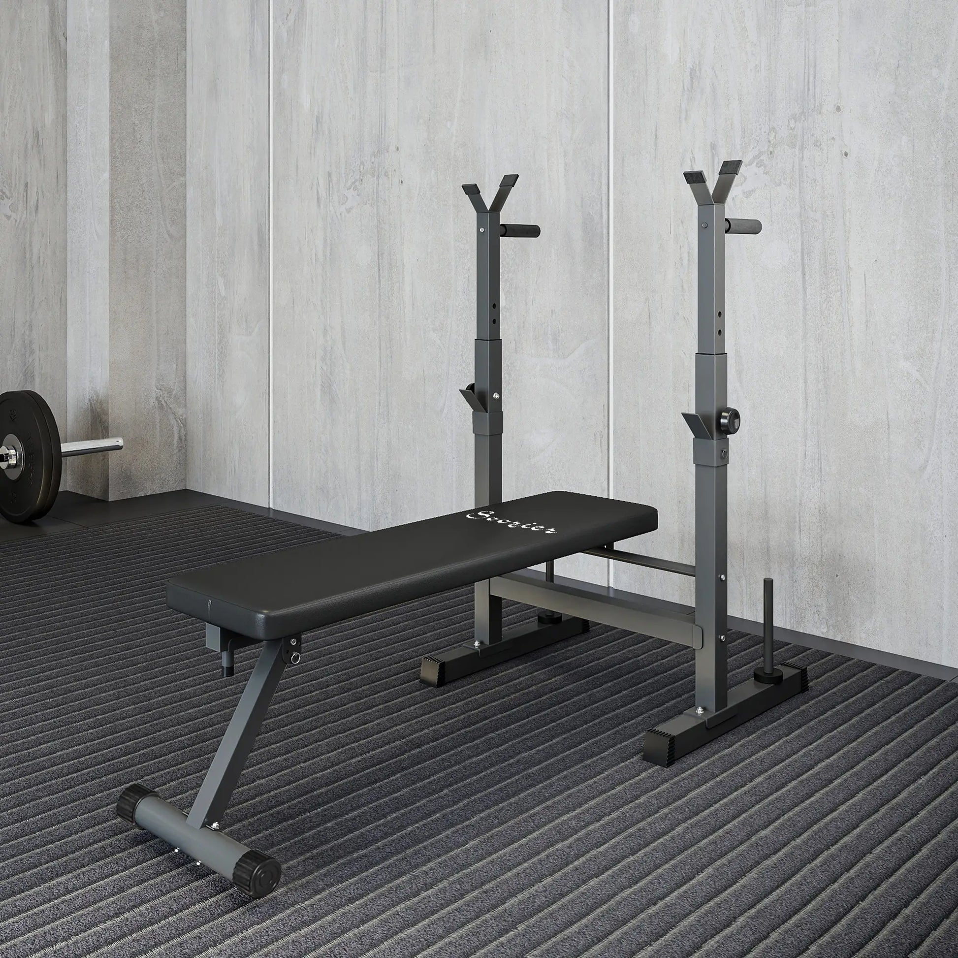 Adjustable Weight Bench, Foldable with Barbell Rack, Dip Station, Black and Grey Weight Benches at Gallery Canada