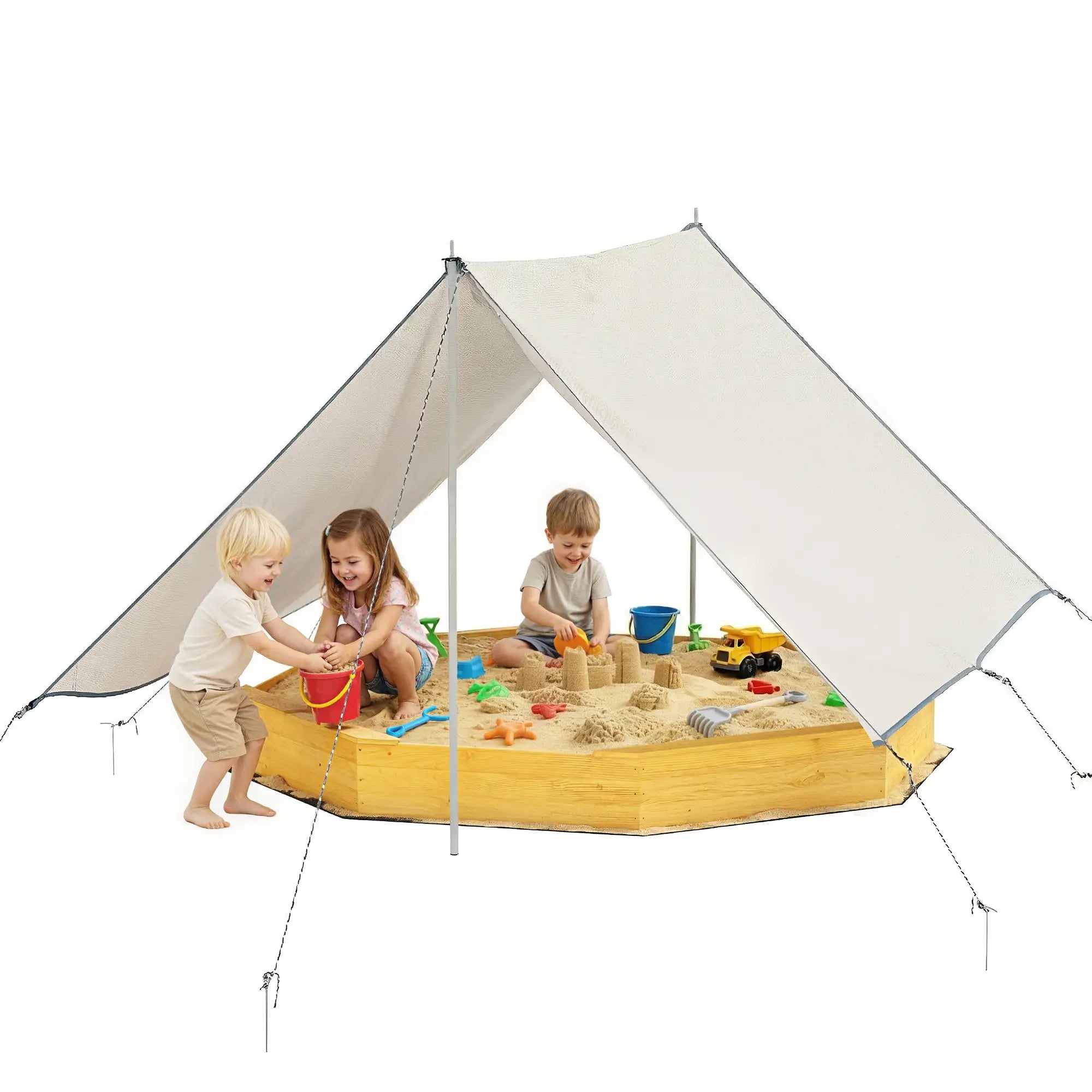 Wooden Kids Sandbox With Large Canopy, 4 Bench Seats, Bottom Liner, Yellow Sandboxes & Accessories Yellow, Grey, Black at Gallery Canada