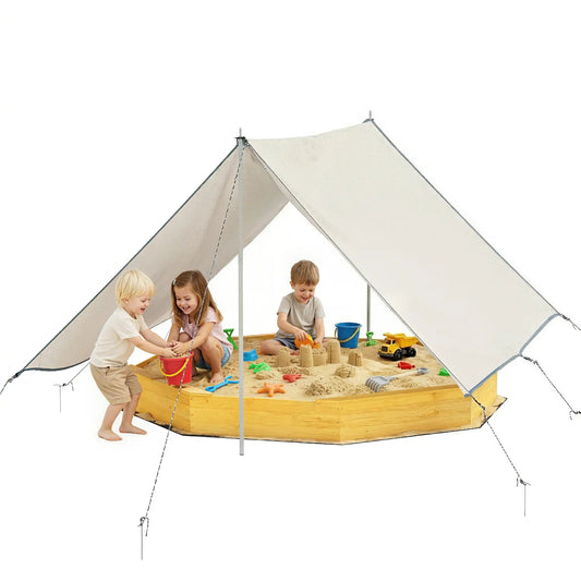 Wooden Kids Sandbox With Large Canopy, 4 Bench Seats, Bottom Liner, Yellow Sandboxes & Accessories Yellow, Grey, Black at Gallery Canada