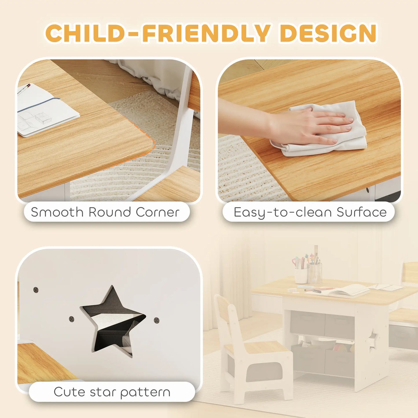 3 Piece Kids Table and Chair Set, 6 Removable Drawers, Natural Kids Table Sets at Gallery Canada